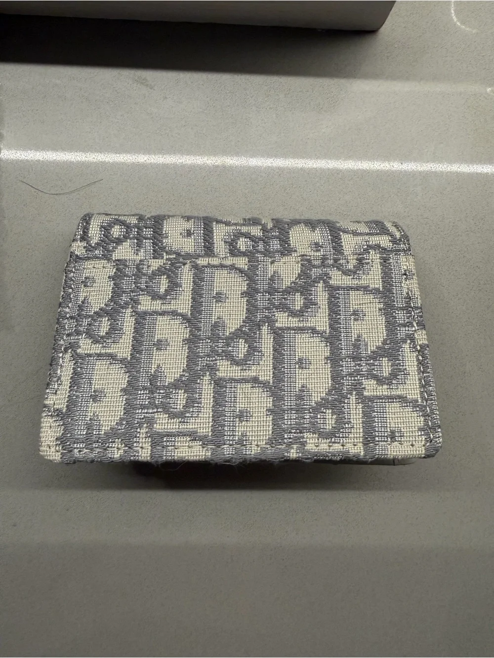 Dior Blue and Cream Saddle Card Holder with Gold 'D' Charm